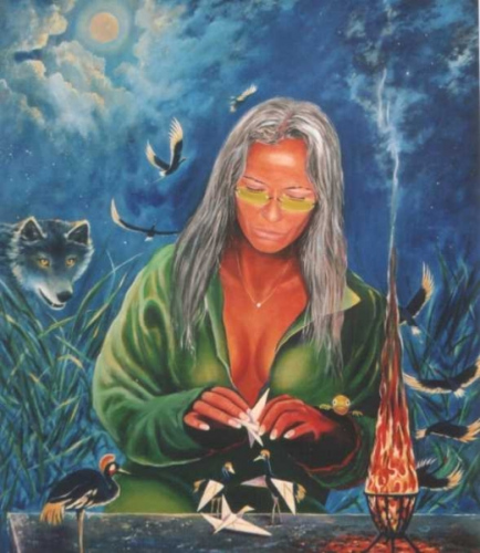 Kranichzauber Öl/Lw 80cm x 70cm